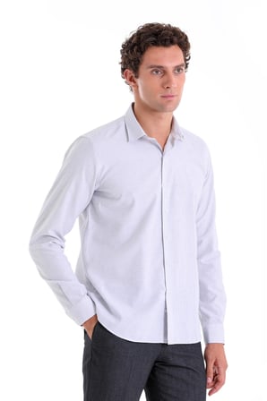 Gri Ç. Comfort Fit Çizgili Pamuklu Slim Yaka Uzun Kollu Spor Gömlek
