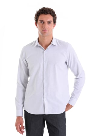Gri Ç. Comfort Fit Çizgili Pamuklu Slim Yaka Uzun Kollu Spor Gömlek