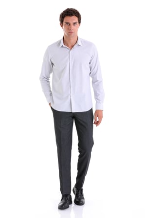 Gri Ç. Comfort Fit Çizgili Pamuklu Slim Yaka Uzun Kollu Spor Gömlek
