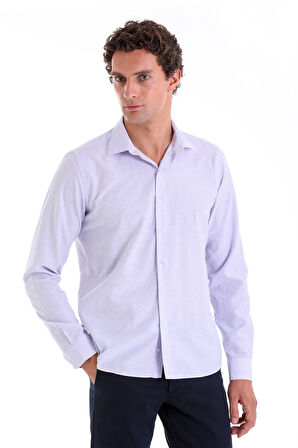 Lila Ç. Comfort Fit Çizgili Pamuklu Slim Yaka Uzun Kollu Spor Gömlek