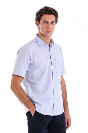 Lacivert Ç. Comfort Fit Kareli Pamuklu Slim Yaka Kısa Kol Klasik Gömlek