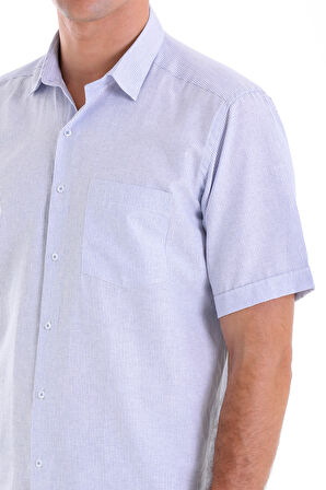 Lacivert Ç. Comfort Fit Kareli Pamuklu Slim Yaka Kısa Kol Klasik Gömlek