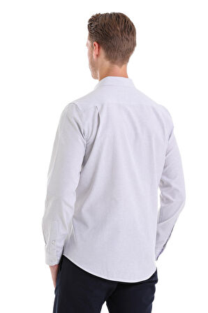 Gri Ç. Comfort Fit Çizgili Pamuklu Slim Yaka Uzun Kollu Spor Gömlek