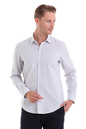Gri Ç. Comfort Fit Çizgili Pamuklu Slim Yaka Uzun Kollu Spor Gömlek