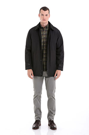 Siyah Slim Fit Bebe Yaka Basic Kaban | S