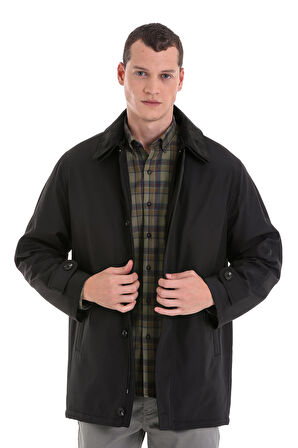 Siyah Slim Fit Bebe Yaka Basic Kaban | S