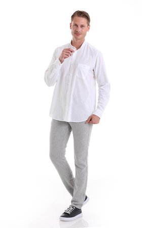 Beyaz Comfort Fit Düz 100% Pamuk Hakim Yaka Uzun Kollu Spor Gömlek
