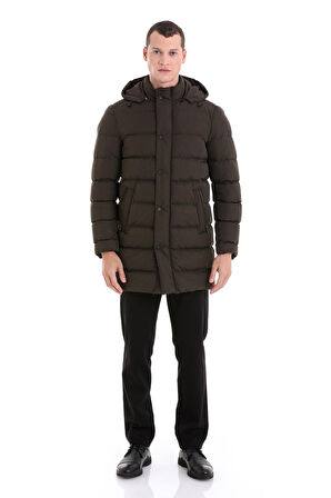 Haki Slim Fit Hakim Yaka Kapüşonlu Kaban | XL