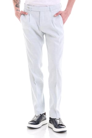 Mavi Slim Fit Düz Yandan Cepli Keten Pantolon | 38