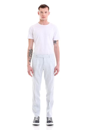 Mavi Slim Fit Düz Yandan Cepli Keten Pantolon | 38