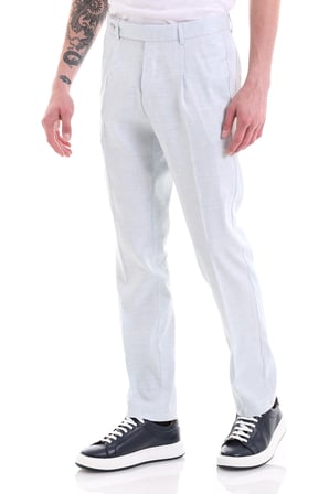 Mavi Slim Fit Düz Yandan Cepli Keten Pantolon | 38