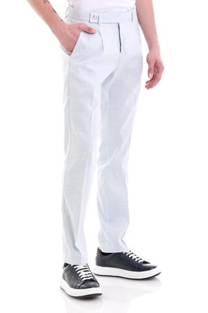 Mavi Slim Fit Düz Yandan Cepli Keten Pantolon | 38