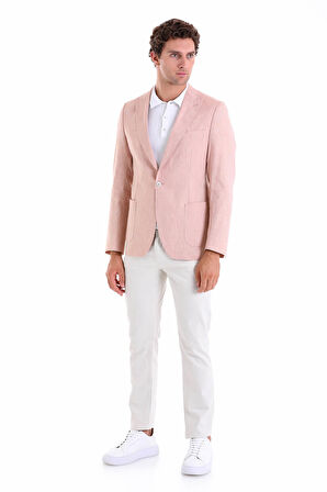 Brick Slim Fit Düz Sivri Yaka Casual Keten Ceket