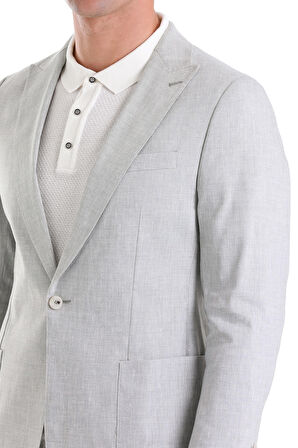 A.Yeşil Slim Fit Düz Sivri Yaka Casual Keten Ceket