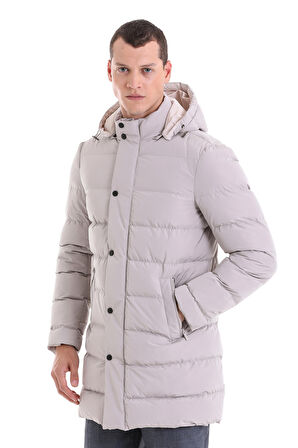 Taş Slim Fit Hakim Yaka Kapüşonlu Kaban | XL