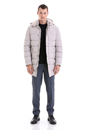 Taş Slim Fit Hakim Yaka Kapüşonlu Kaban | XL