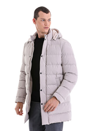 Taş Slim Fit Hakim Yaka Kapüşonlu Kaban | XL