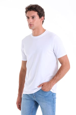 Beyaz Regular Fit Düz Pamuklu Bisiklet Yaka Triko Tişört
