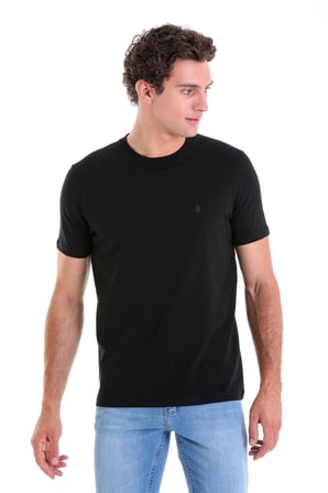 Siyah Regular Fit Düz Pamuklu Bisiklet Yaka Triko Tişört