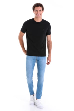 Siyah Regular Fit Düz Pamuklu Bisiklet Yaka Triko Tişört