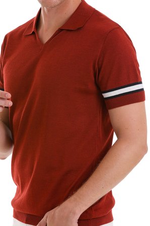 Kiremit Slim Fit Çizgili Polo Yaka Triko Tişört