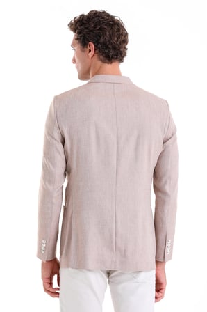 Brick Slim Fit Düz Sivri Yaka Kruvaze Keten Ceket