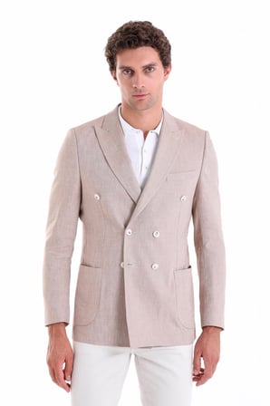 Brick Slim Fit Düz Sivri Yaka Kruvaze Keten Ceket