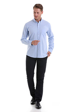 Mavi Comfort Fit Düz 100% Pamuk Düğmeli Yaka Uzun Kollu Casual Oxford Gömlek
