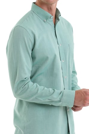 Yeşil Comfort Fit Düz 100% Pamuk Düğmeli Yaka Uzun Kollu Casual Oxford Gömlek