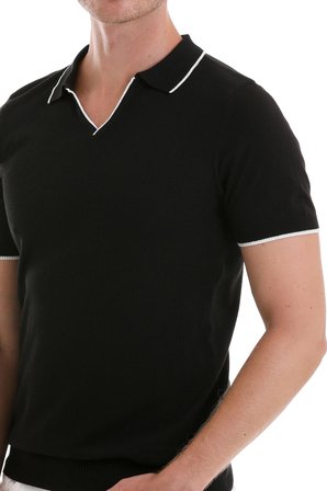 Siyah Regular Fit Desenli Pamuklu Polo Yaka Casual Tişört