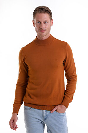Camel Regular Fit Düz Yarım Balıkçı Yaka Triko Kazak