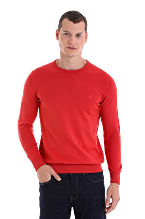 Kiremit Regular Fit Düz Bisiklet Yaka 100% Pamuklu Triko Kazak | L