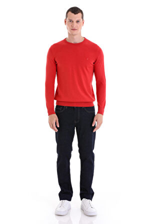 Kiremit Regular Fit Düz Bisiklet Yaka 100% Pamuklu Triko Kazak | XL