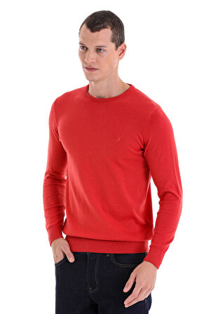 Kiremit Regular Fit Düz Bisiklet Yaka 100% Pamuklu Triko Kazak | XL