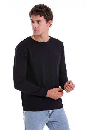 Lacivert Regular Fit Düz Pamuklu Bisiklet Yaka Sweatshirt