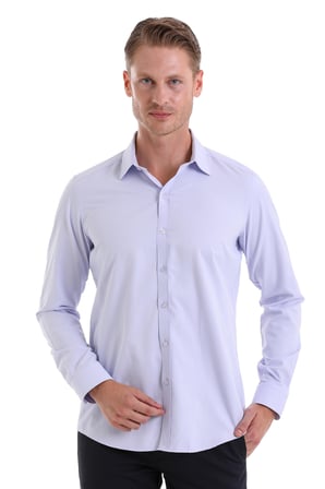 Lila D. Slim Fit Desenli Pamuklu Slim Yaka Uzun Kollu Spor Gömlek