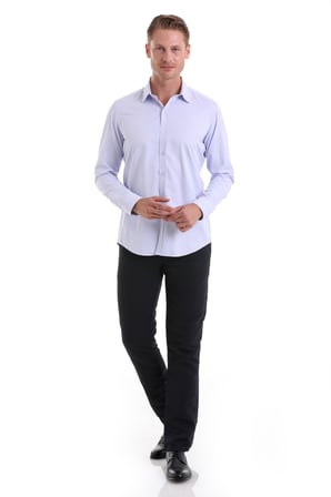 Lila D. Slim Fit Desenli Pamuklu Slim Yaka Uzun Kollu Spor Gömlek