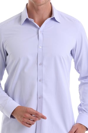 Lila D. Slim Fit Desenli Pamuklu Slim Yaka Uzun Kollu Spor Gömlek