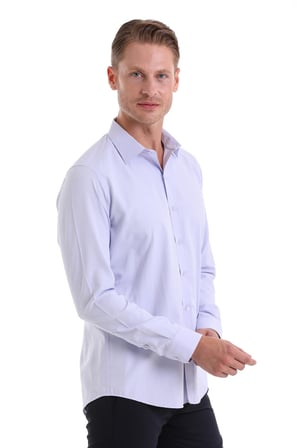 Lila D. Slim Fit Desenli Pamuklu Slim Yaka Uzun Kollu Spor Gömlek