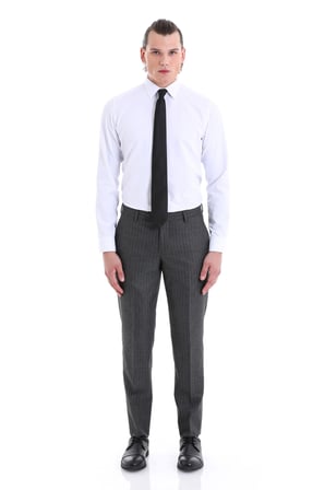 Beyaz Slim Fit Desenli Pamuklu Uzun Kollu Klasik Gömlek | S