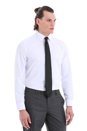 Beyaz Slim Fit Desenli Pamuklu Uzun Kollu Klasik Gömlek | S