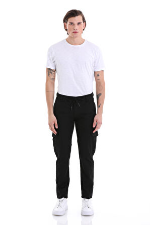 Siyah Dinamik Fit Desenli Pamuklu Yandan Cepli Kanvas Pantolon | 32