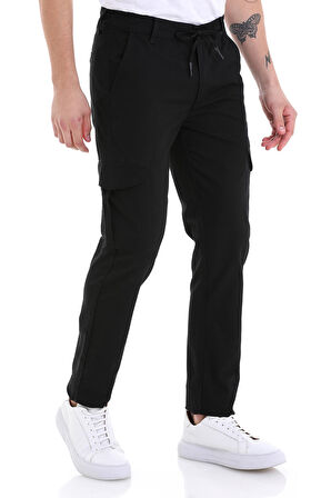 Siyah Dinamik Fit Desenli Pamuklu Yandan Cepli Kanvas Pantolon | 32