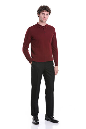 Kiremit Regular Fit Düz Polo Yaka Triko Kazak | M