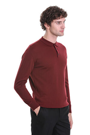 Kiremit Regular Fit Düz Polo Yaka Triko Kazak | M
