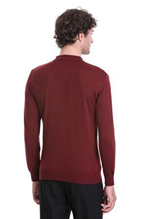 Kiremit Regular Fit Düz Polo Yaka Triko Kazak | M