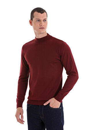 Kiremit Regular Fit Düz Yarım Balıkçı Yaka Yünlü Triko Kazak | XL