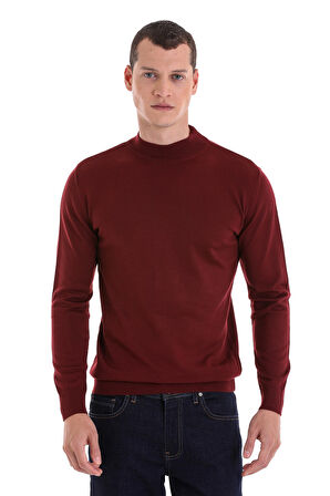 Kiremit Regular Fit Düz Yarım Balıkçı Yaka Yünlü Triko Kazak | XL