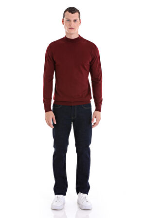 Kiremit Regular Fit Düz Yarım Balıkçı Yaka Yünlü Triko Kazak | XL