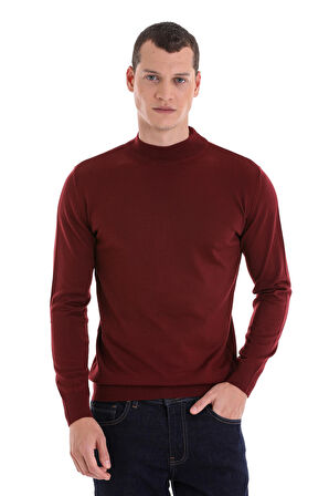 Kiremit Regular Fit Düz Yarım Balıkçı Yaka Yünlü Triko Kazak | XL